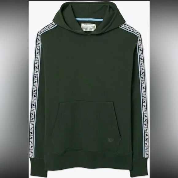 Tory Burch Sport French Terry Geo-T Logo Hoodie Sweatshirt Green Medium - Picture 1 of 8